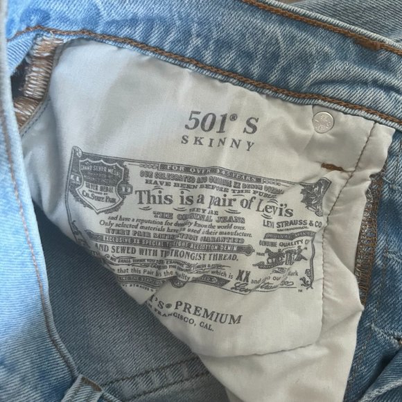Levi's 501 S Skinny Light Wash Jeans Size 27 - Picture 3 of 3